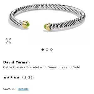 DAVID YURMAN 5mm PERIDOT- SILVER/GOLD CABLE BRACELET SIZE SMALL 5.5 - 6 cm WIDTH